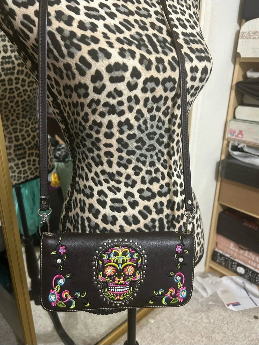 Embroidered Sugar Skull Black Women’s crossbody purse